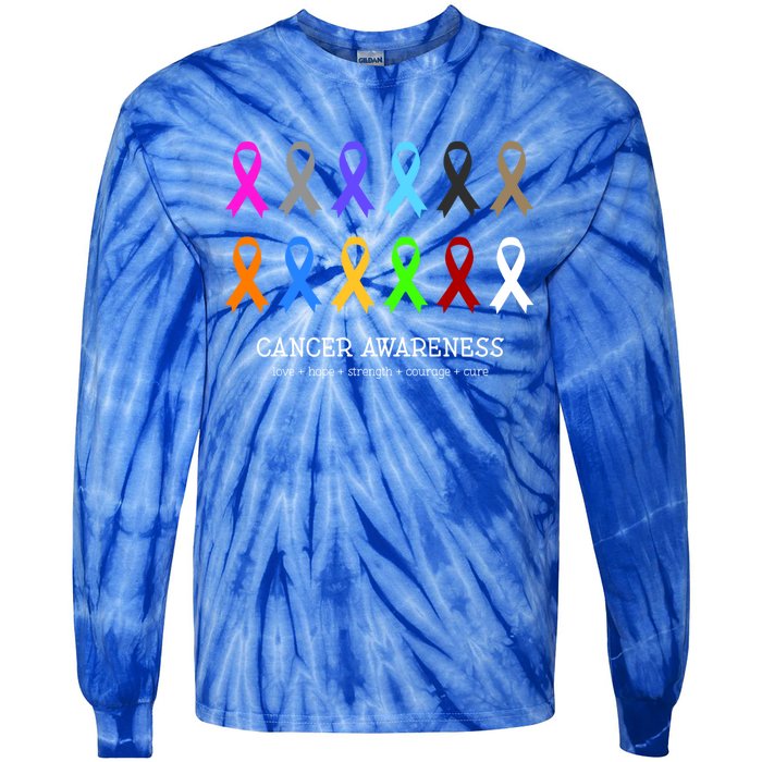 Cancer Awareness Clothing Gift Fight Cancer Ribbon Gift Tie-Dye Long Sleeve Shirt