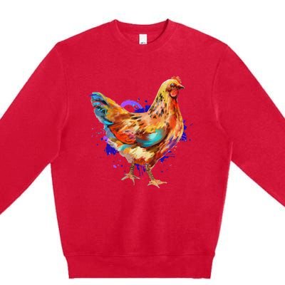 Chicken Art Colorful Funny Fowl Lovers Premium Crewneck Sweatshirt