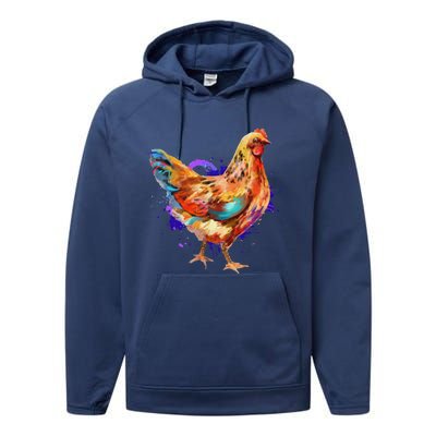 Chicken Art Colorful Funny Fowl Lovers Performance Fleece Hoodie