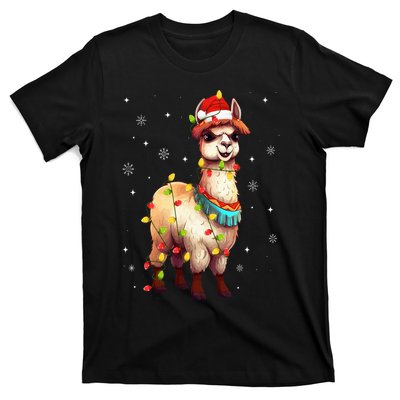 Cute Alpaca Christmas Tree Lights Xmas Holidays T-Shirt