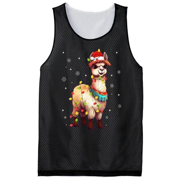 Cute Alpaca Christmas Tree Lights Xmas Holidays Mesh Reversible Basketball Jersey Tank