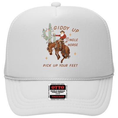 Cowboy And Cowgirl Christmas Howdy Country High Crown Mesh Back Trucker Hat