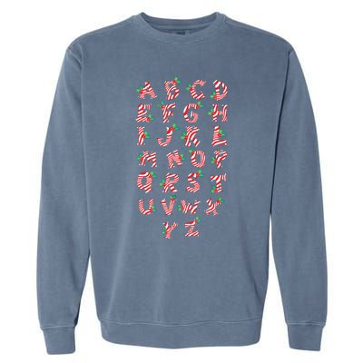 Christmas Alphabet Candy Cane Xmas Holiday Teacher Garment-Dyed Sweatshirt