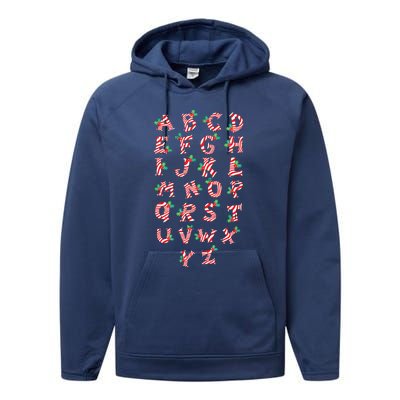 Christmas Alphabet Candy Cane Xmas Holiday Teacher Performance Fleece Hoodie