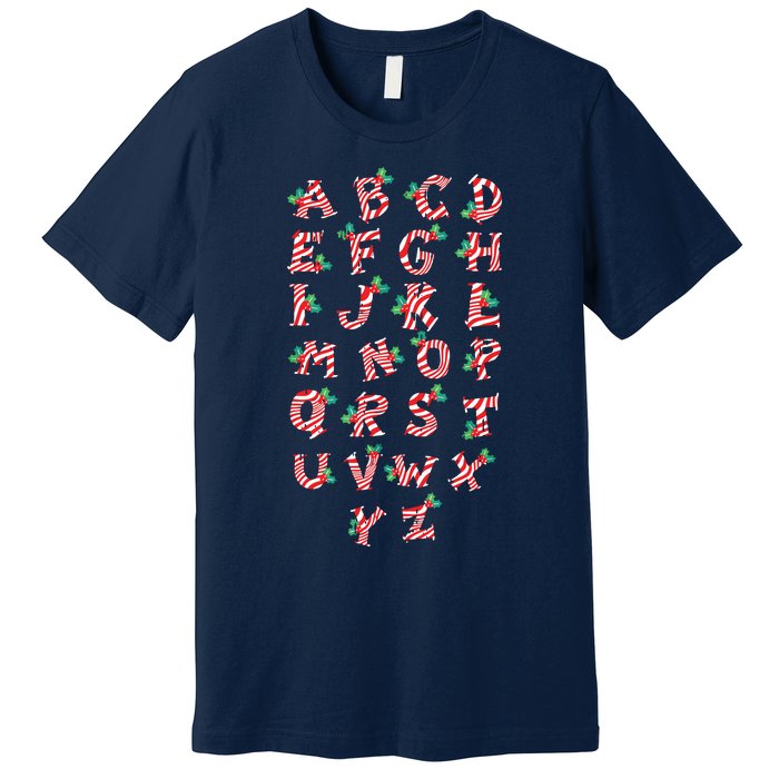 Christmas Alphabet Candy Cane Xmas Holiday Teacher Premium T-Shirt