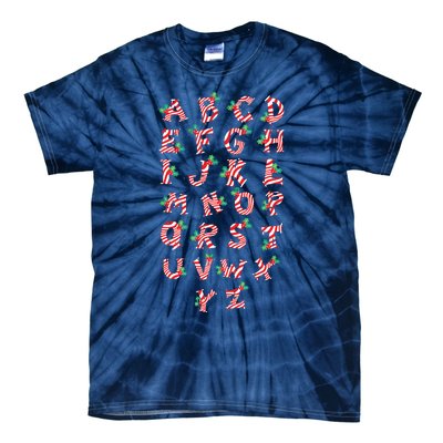 Christmas Alphabet Candy Cane Xmas Holiday Teacher Tie-Dye T-Shirt