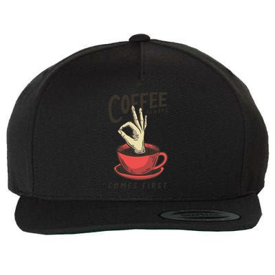 Coffee Always Comes First Wool Snapback Cap