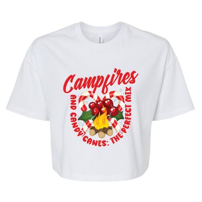 Campfires And Candy Canes Christmas Camper Camping Lover Cute Gift Bella+Canvas Jersey Crop Tee