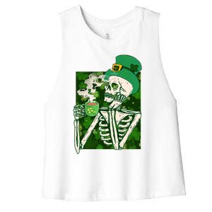 Coffee And Chill Skull Patrick Day Women's Racerback Cropped Tank