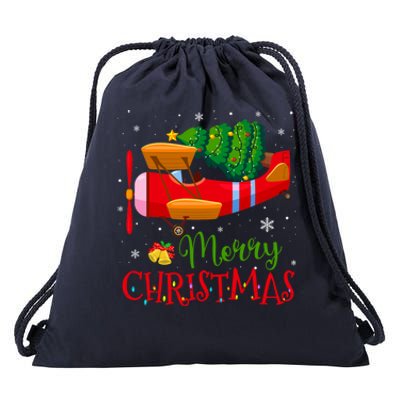 Christmas Airplane Christmas Tree Pilot Funny Ugly Meaningful Gift Drawstring Bag