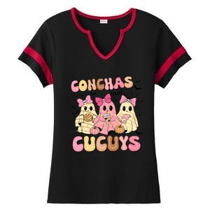 Conchas And Cucuys Mexican Ghost Ladies Halftime Notch Neck Tee