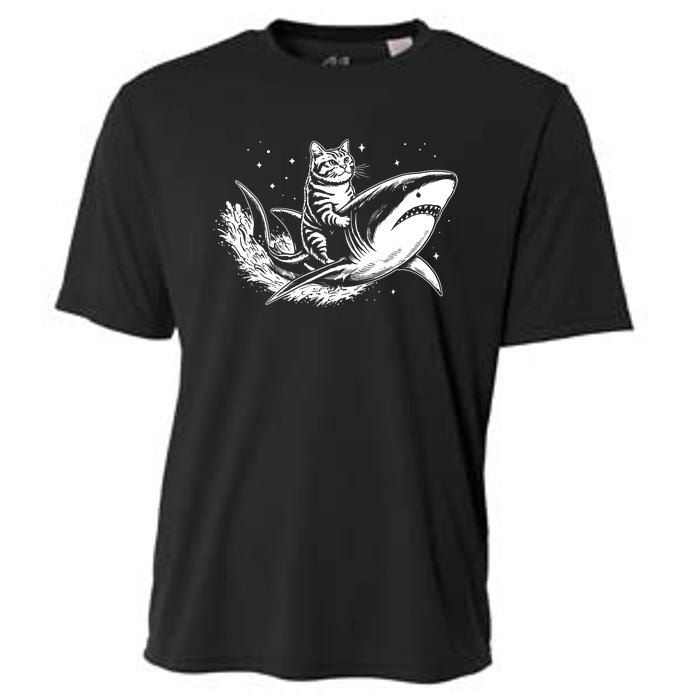 Cute Anime Cat Riding Shark Lover Kawaii Kitten Lover Cooling Performance Crew T-Shirt