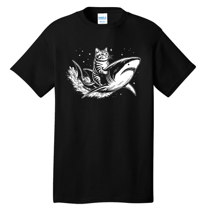 Cute Anime Cat Riding Shark Lover Kawaii Kitten Lover Tall T-Shirt