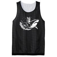 Cute Anime Cat Riding Shark Lover Kawaii Kitten Lover Mesh Reversible Basketball Jersey Tank