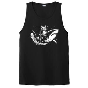 Cute Anime Cat Riding Shark Lover Kawaii Kitten Lover PosiCharge Competitor Tank