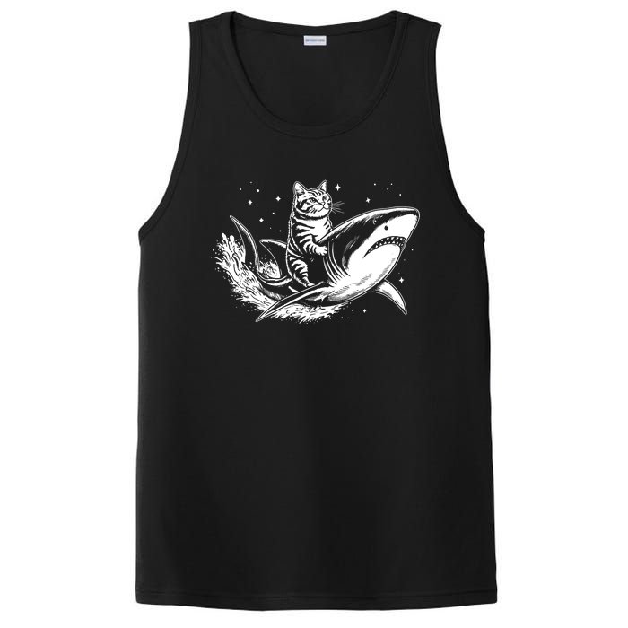 Cute Anime Cat Riding Shark Lover Kawaii Kitten Lover PosiCharge Competitor Tank