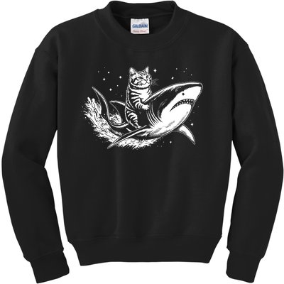 Cute Anime Cat Riding Shark Lover Kawaii Kitten Lover Kids Sweatshirt