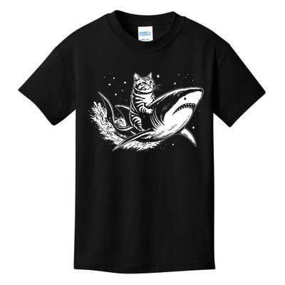 Cute Anime Cat Riding Shark Lover Kawaii Kitten Lover Kids T-Shirt