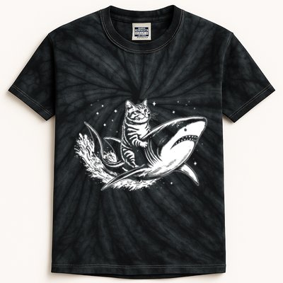 Cute Anime Cat Riding Shark Lover Kawaii Kitten Lover Kids Tie-Dye T-Shirt