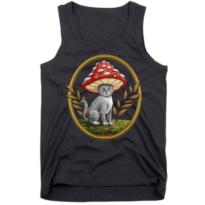 Cottagecore Aesthetic Cat with Mushroom Hat Tank Top