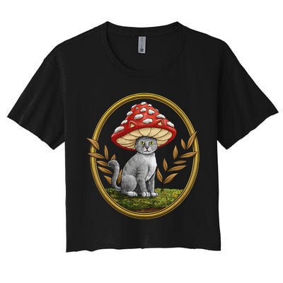 Cottagecore Aesthetic Cat with Mushroom Hat Crop Top