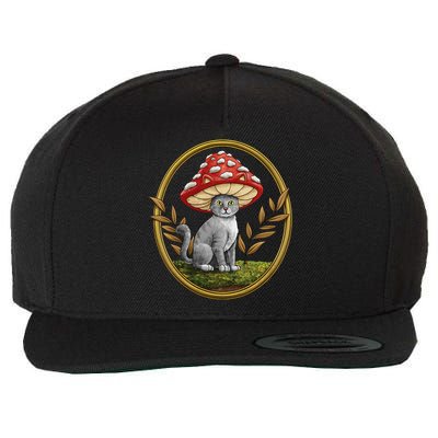 Cottagecore Aesthetic Cat with Mushroom Hat Wool Snapback Cap