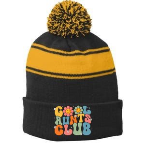 Cool Aunts Club Groovy Retro Smile Aunt Auntie MotherS Day Stripe Pom Pom Beanie