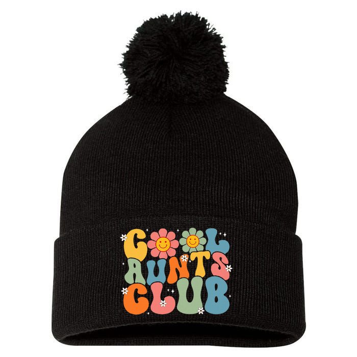 Cool Aunts Club Groovy Retro Smile Aunt Auntie MotherS Day Pom Pom 12in Knit Beanie