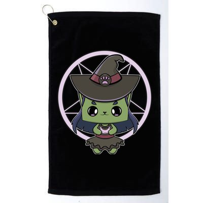 Cute Anime Cat Witch And Moon For Halloween Gift Platinum Collection Golf Towel