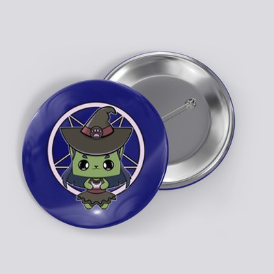 Cute Anime Cat Witch And Moon For Halloween Gift Button