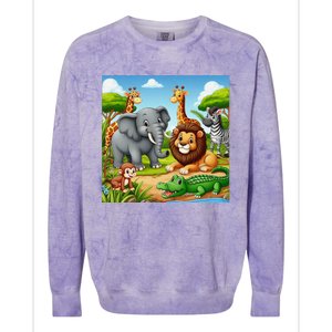 Cute Animals Cartoon Jungle Theme Cool Funny Animal Art Colorblast Crewneck Sweatshirt