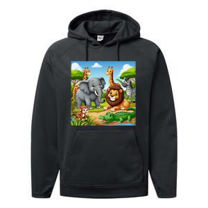 Cute Animals Cartoon Jungle Theme Cool Funny Animal Art Performance Fleece Hoodie