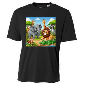 Cute Animals Cartoon Jungle Theme Cool Funny Animal Art Cooling Performance Crew T-Shirt