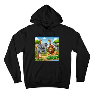 Cute Animals Cartoon Jungle Theme Cool Funny Animal Art Hoodie