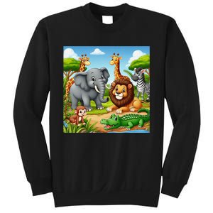 Cute Animals Cartoon Jungle Theme Cool Funny Animal Art Sweatshirt