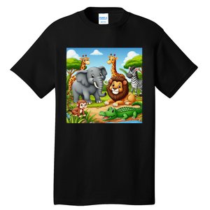 Cute Animals Cartoon Jungle Theme Cool Funny Animal Art Tall T-Shirt