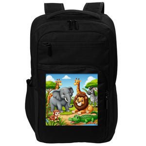 Cute Animals Cartoon Jungle Theme Cool Funny Animal Art Impact Tech Backpack