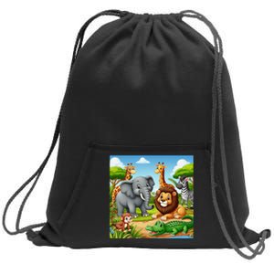 Cute Animals Cartoon Jungle Theme Cool Funny Animal Art Sweatshirt Cinch Pack Bag