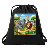 Cute Animals Cartoon Jungle Theme Cool Funny Animal Art Drawstring Bag