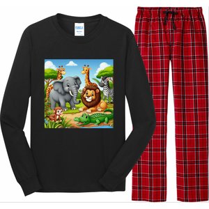 Cute Animals Cartoon Jungle Theme Cool Funny Animal Art Long Sleeve Pajama Set