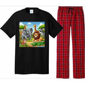 Cute Animals Cartoon Jungle Theme Cool Funny Animal Art Pajama Set