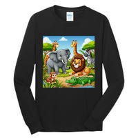 Cute Animals Cartoon Jungle Theme Cool Funny Animal Art Tall Long Sleeve T-Shirt