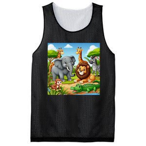 Cute Animals Cartoon Jungle Theme Cool Funny Animal Art Mesh Reversible Basketball Jersey Tank