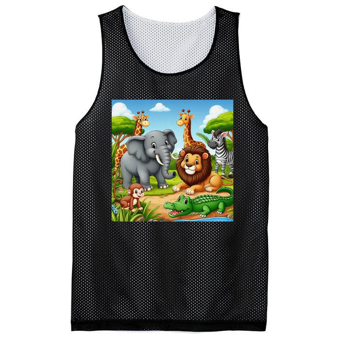 Cute Animals Cartoon Jungle Theme Cool Funny Animal Art Mesh Reversible Basketball Jersey Tank