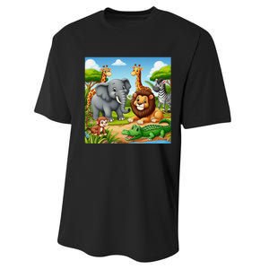 Cute Animals Cartoon Jungle Theme Cool Funny Animal Art Performance Sprint T-Shirt