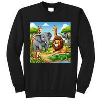 Cute Animals Cartoon Jungle Theme Cool Funny Animal Art Tall Sweatshirt