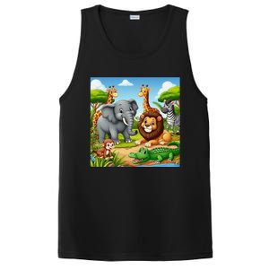 Cute Animals Cartoon Jungle Theme Cool Funny Animal Art PosiCharge Competitor Tank