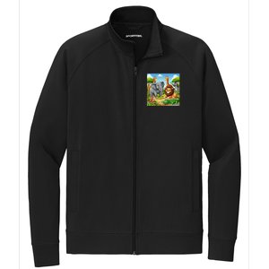 Cute Animals Cartoon Jungle Theme Cool Funny Animal Art Stretch Full-Zip Cadet Jacket