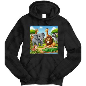 Cute Animals Cartoon Jungle Theme Cool Funny Animal Art Tie Dye Hoodie