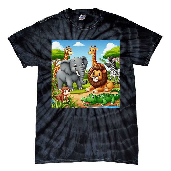 Cute Animals Cartoon Jungle Theme Cool Funny Animal Art Tie-Dye T-Shirt